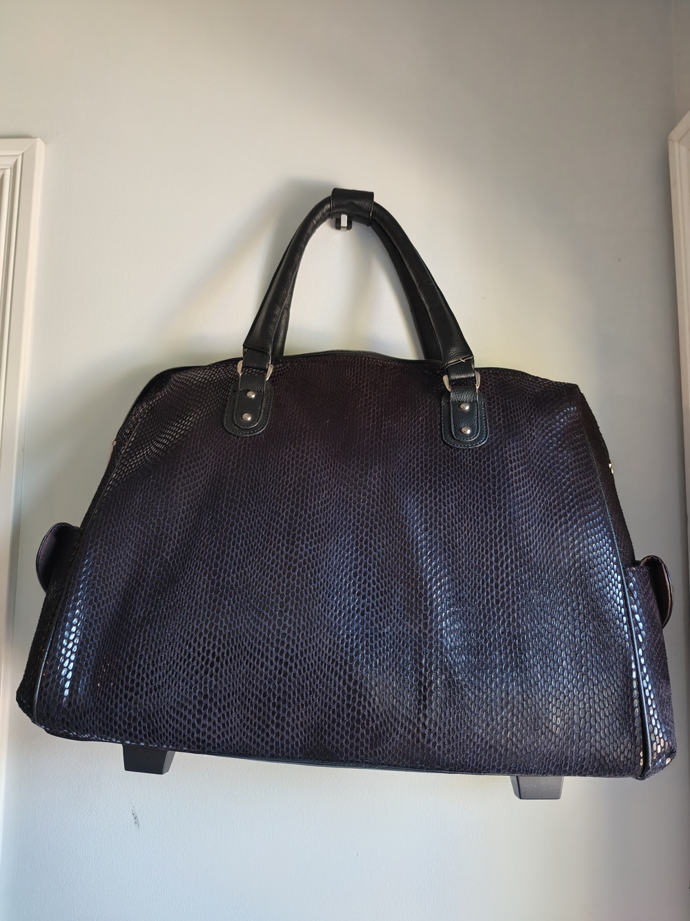 Mellow World  Black Snake Embossed Rolling Weekender Bag
